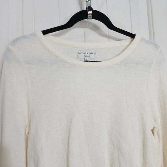 Madewell Womens Top Smocked Bell Sleeve Cream Knit Elastic Waist Blouse Size S - Picture 3 of 7